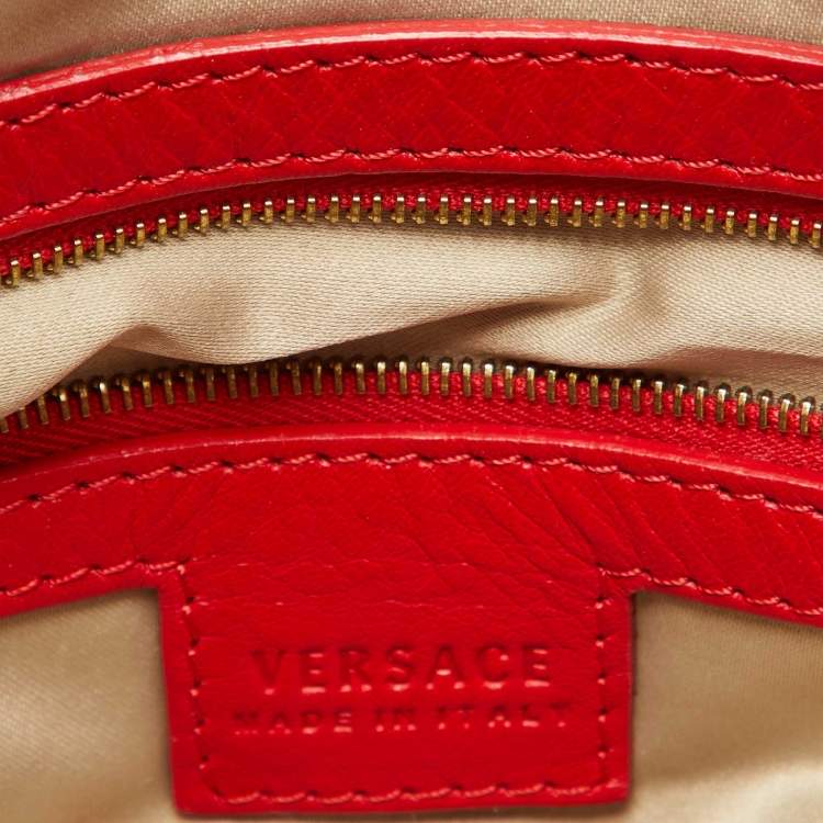 Pre Owned Versace Red Leather Medusa Lock Flap Shoulder Bag