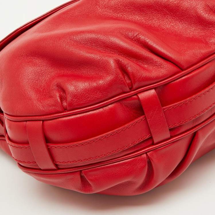 Pre Owned Versace Red Leather Medusa Lock Flap Shoulder Bag