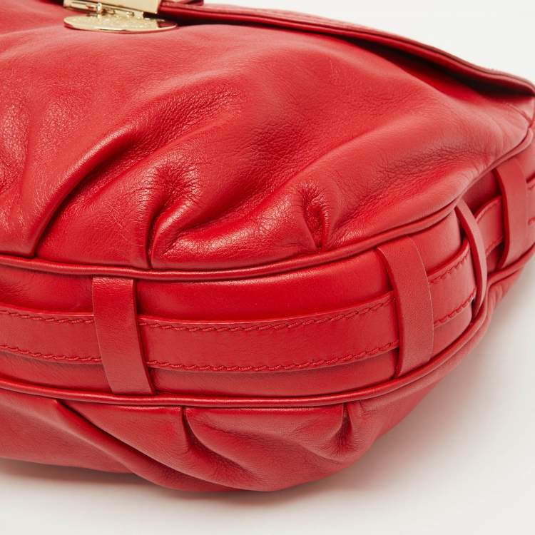 Pre Owned Versace Red Leather Medusa Lock Flap Shoulder Bag