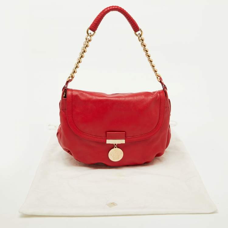 Pre Owned Versace Red Leather Medusa Lock Flap Shoulder Bag