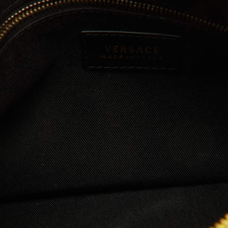 Pre Owned Versace Yellow Leather La Medusa Wristlet Zip Pouch