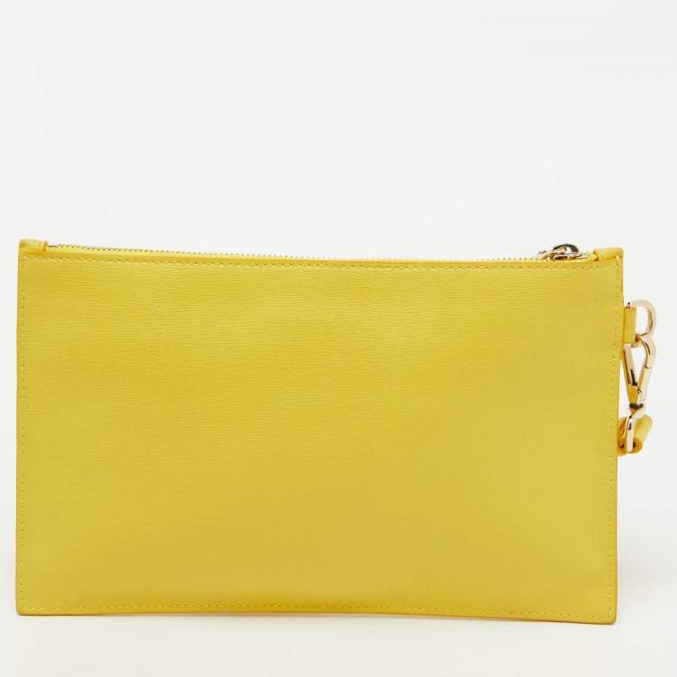 Pre Owned Versace Yellow Leather La Medusa Wristlet Zip Pouch