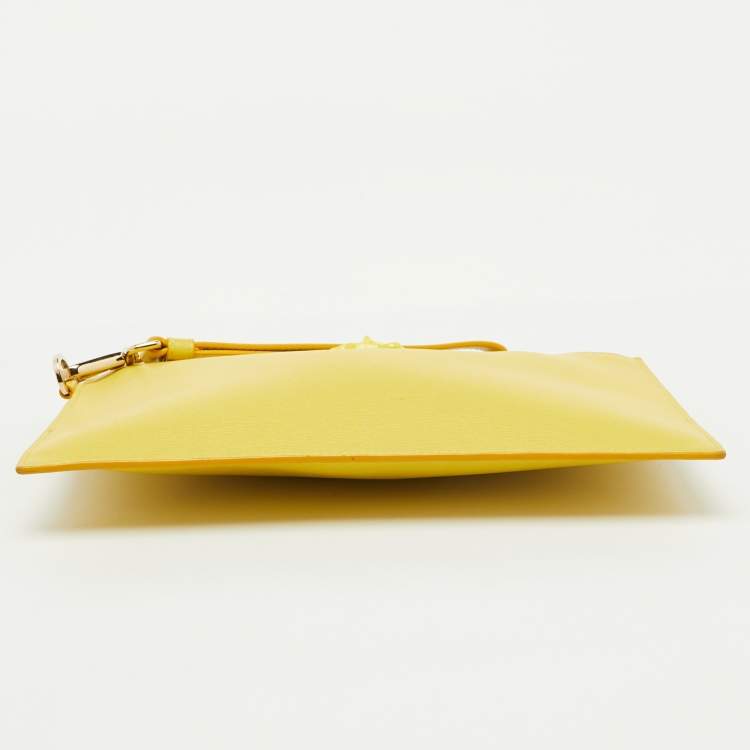 Pre Owned Versace Yellow Leather La Medusa Wristlet Zip Pouch