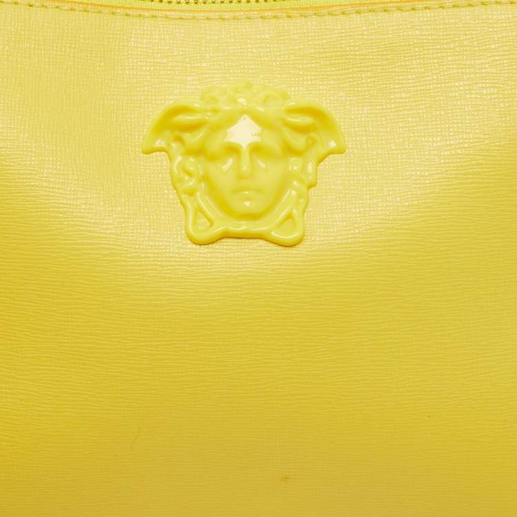 Pre Owned Versace Yellow Leather La Medusa Wristlet Zip Pouch