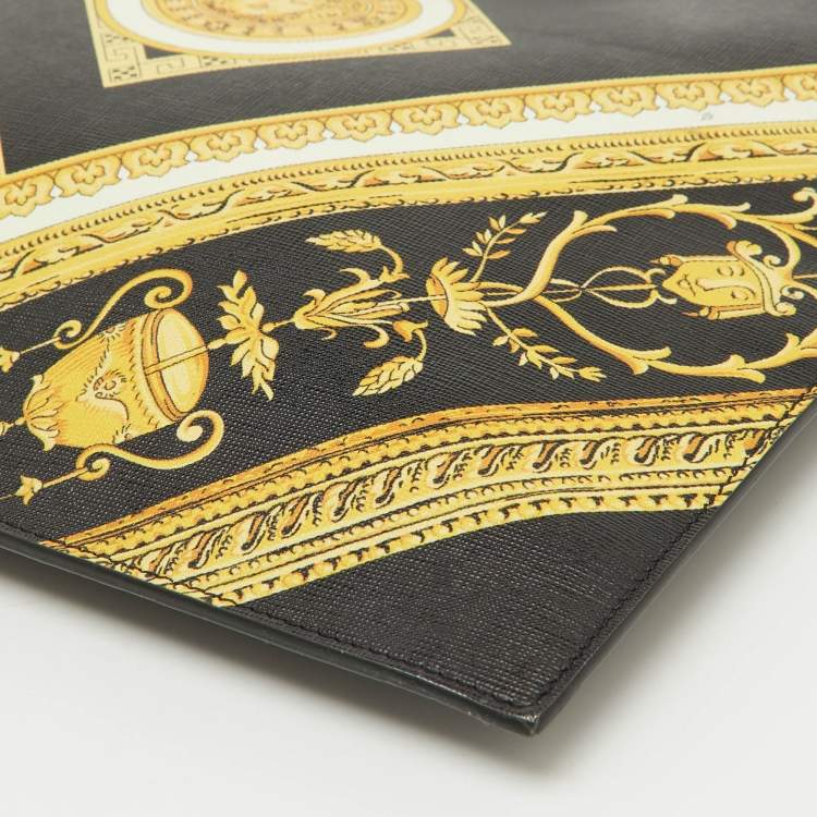 Pre Owned Versace Black Leather Baroque Medusa Print Wristlet Pouch