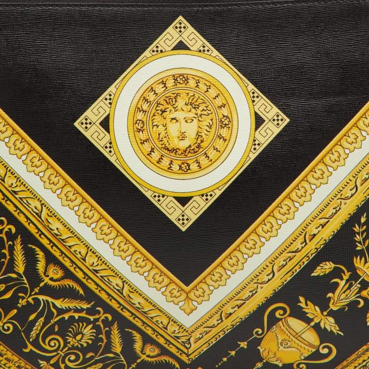Pre Owned Versace Black Leather Baroque Medusa Print Wristlet Pouch
