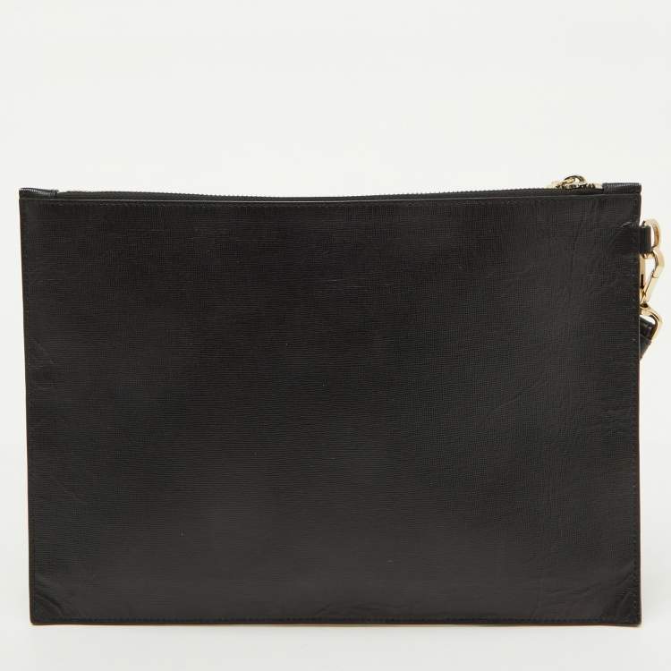 Pre Owned Versace Black Leather Baroque Medusa Print Wristlet Pouch