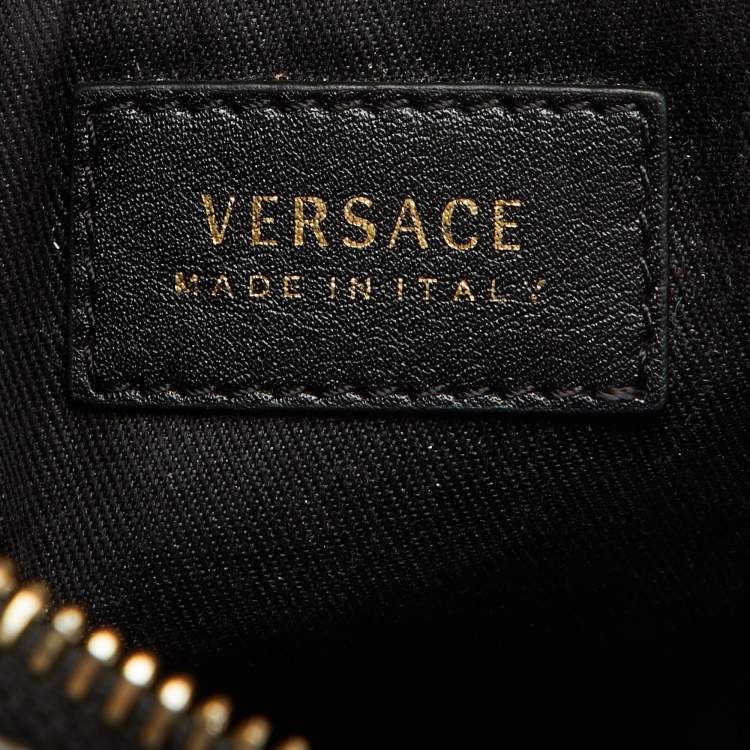 Pre Owned Versace Black Leather Baroque Medusa Print Wristlet Pouch