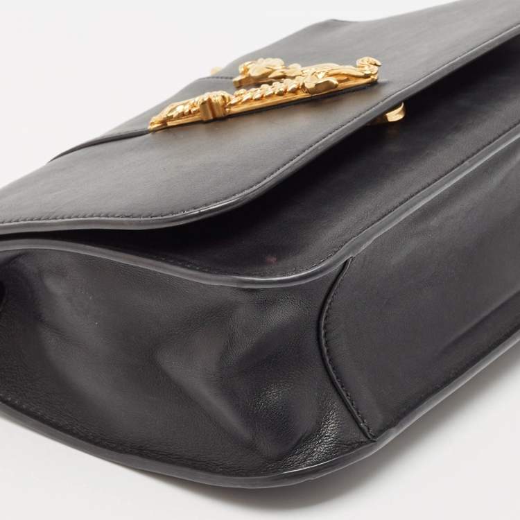 Pre Owned Versace Black Leather Virtus Shoulder Bag