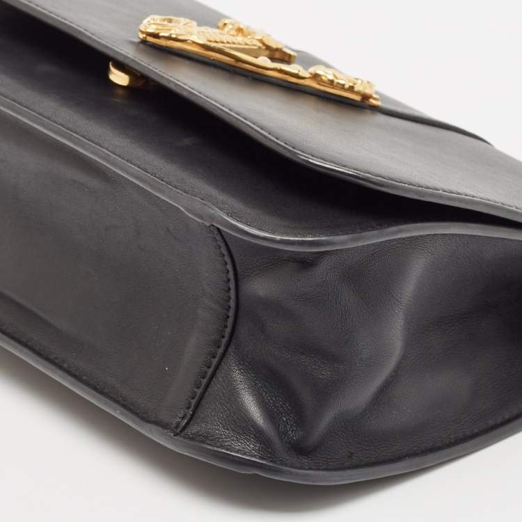 Pre Owned Versace Black Leather Virtus Shoulder Bag
