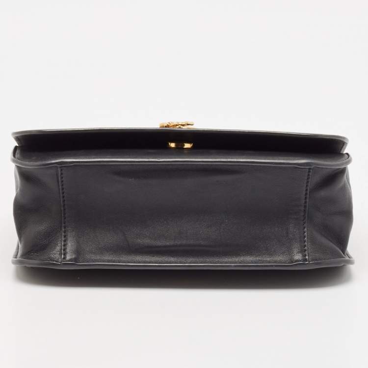 Pre Owned Versace Black Leather Virtus Shoulder Bag