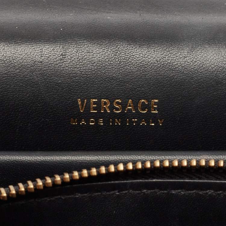 Pre Owned Versace Black Leather Virtus Shoulder Bag