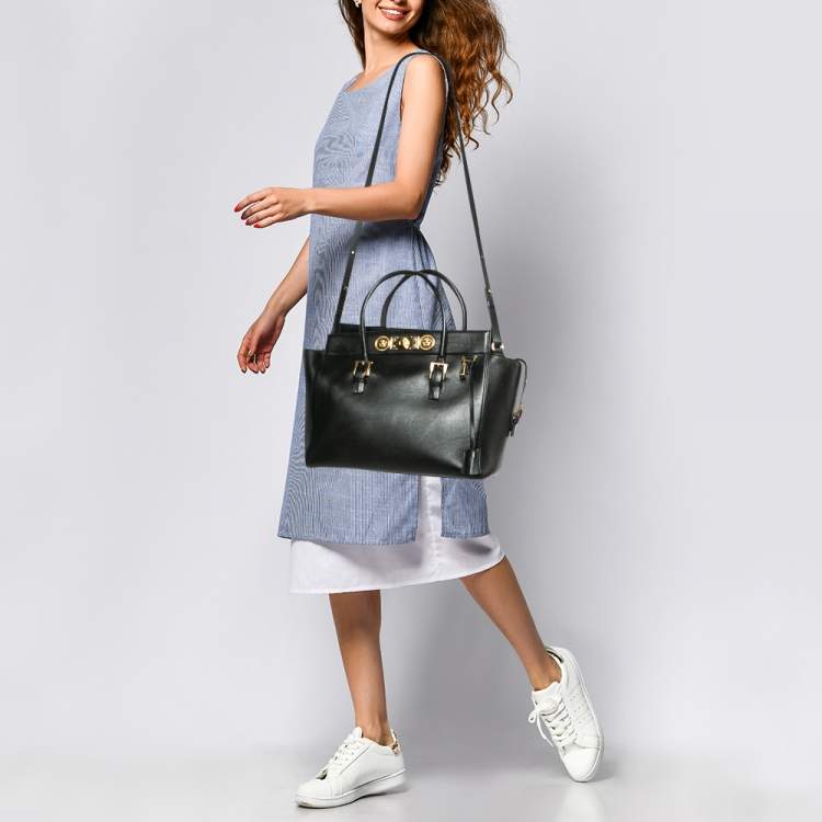 Pre Owned Versace Black Leather Medusa Tote