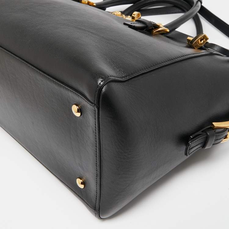 Pre Owned Versace Black Leather Medusa Tote