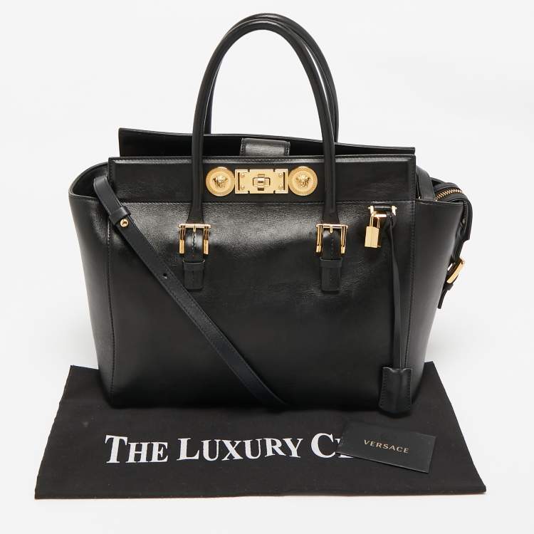 Pre Owned Versace Black Leather Medusa Tote