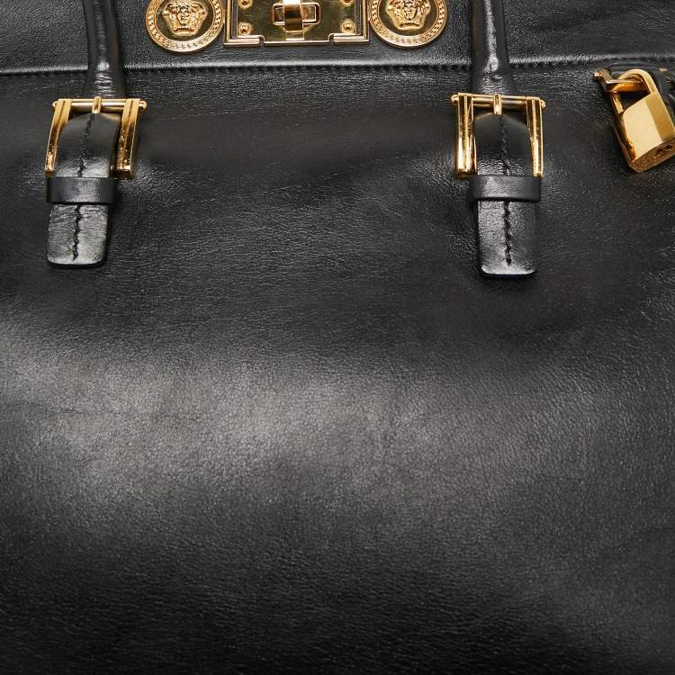 Pre Owned Versace Black Leather Medusa Tote