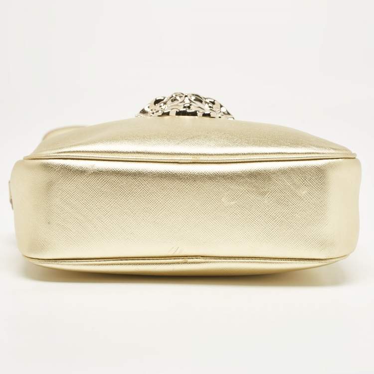 Pre Owned Versace Gold Leather Medusa Camera Crossbody Bag