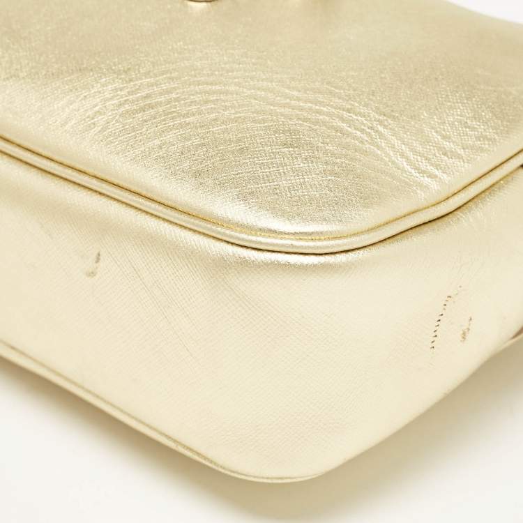 Pre Owned Versace Gold Leather Medusa Camera Crossbody Bag