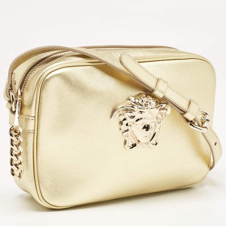 Pre Owned Versace Gold Leather Medusa Camera Crossbody Bag