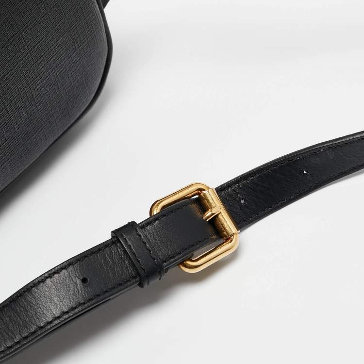 Pre Owned Versace Black Leather Logo Print Belt Bag