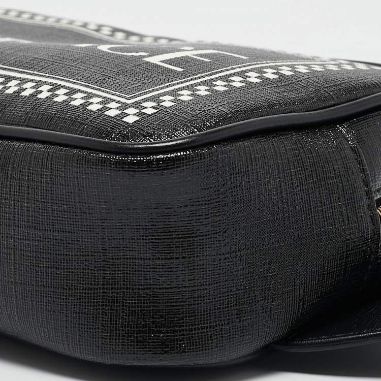 Pre Owned Versace Black Leather Logo Print Belt Bag