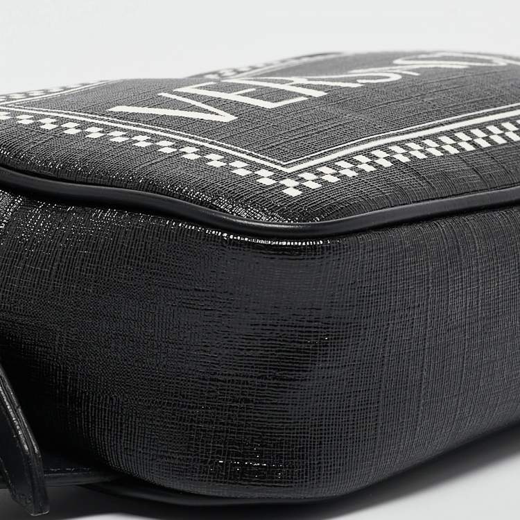 Pre Owned Versace Black Leather Logo Print Belt Bag