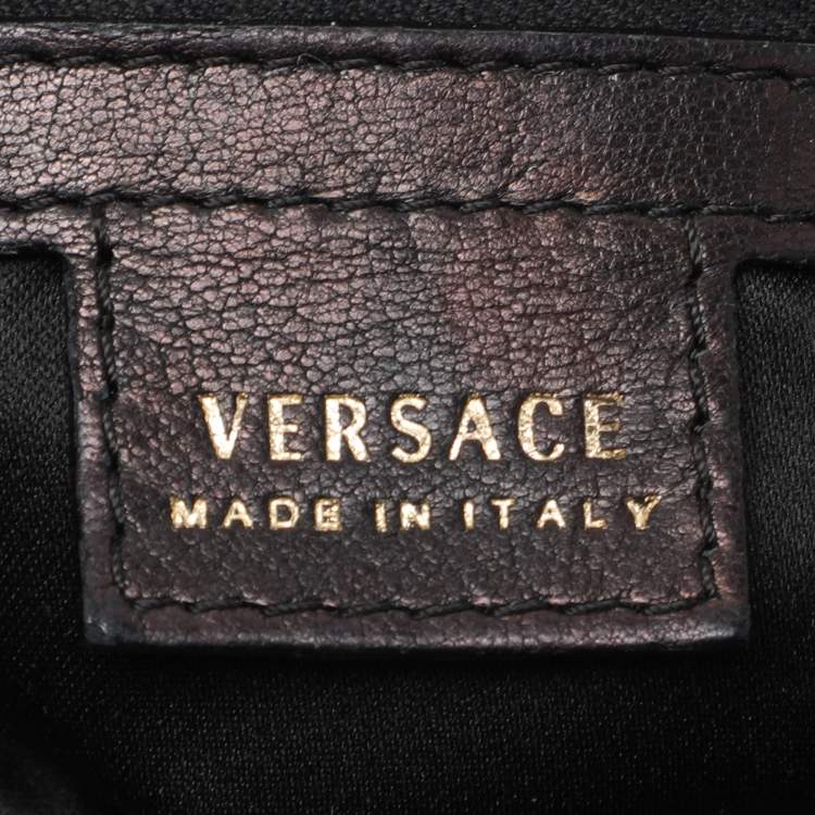 Pre Owned Versace Black Leather Crystal Embellished Flap Hobo