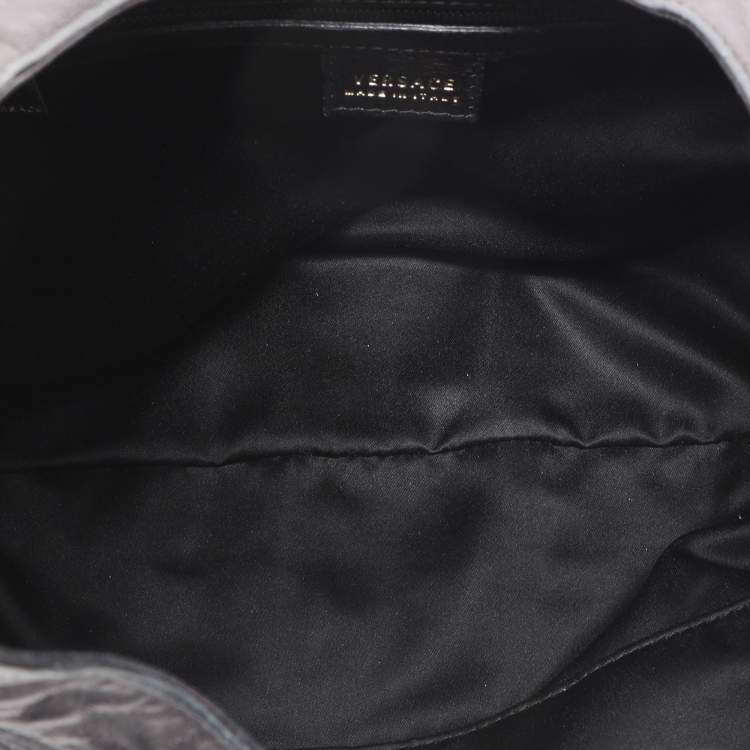 Pre Owned Versace Black Leather Crystal Embellished Flap Hobo