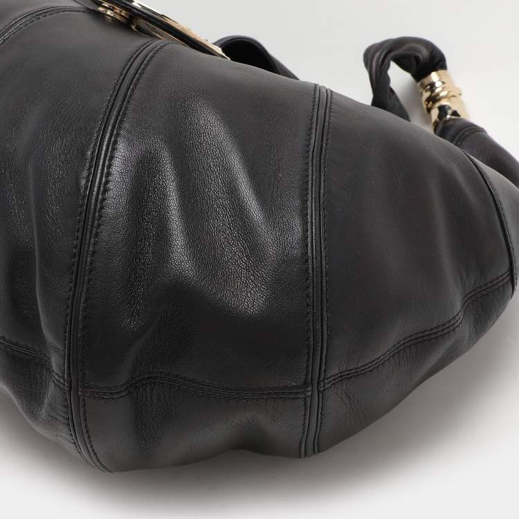 Pre Owned Versace Black Leather Crystal Embellished Flap Hobo