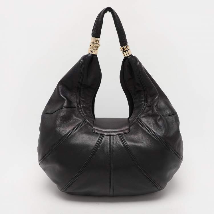 Pre Owned Versace Black Leather Crystal Embellished Flap Hobo