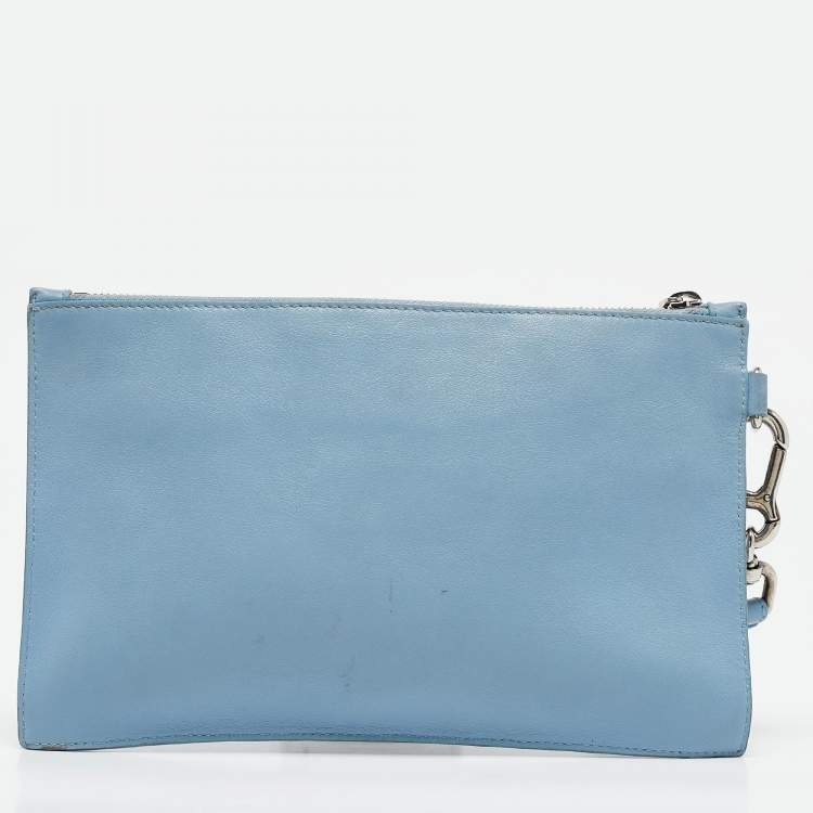 Pre Owned Versace Blue Leather Studded Medusa Wristlet Pouch