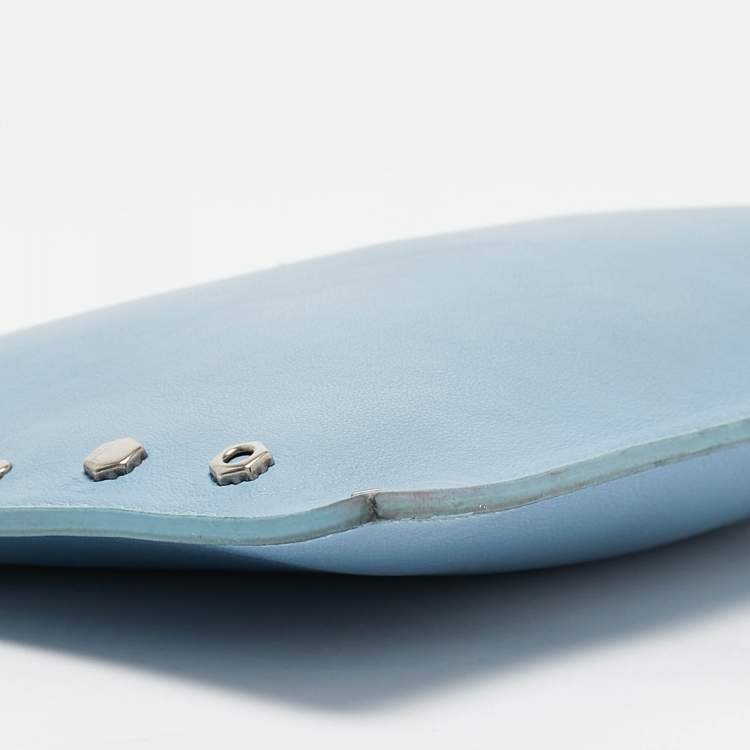Pre Owned Versace Blue Leather Studded Medusa Wristlet Pouch
