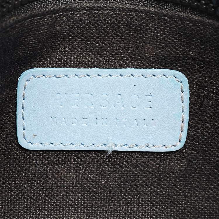 Pre Owned Versace Blue Leather Studded Medusa Wristlet Pouch