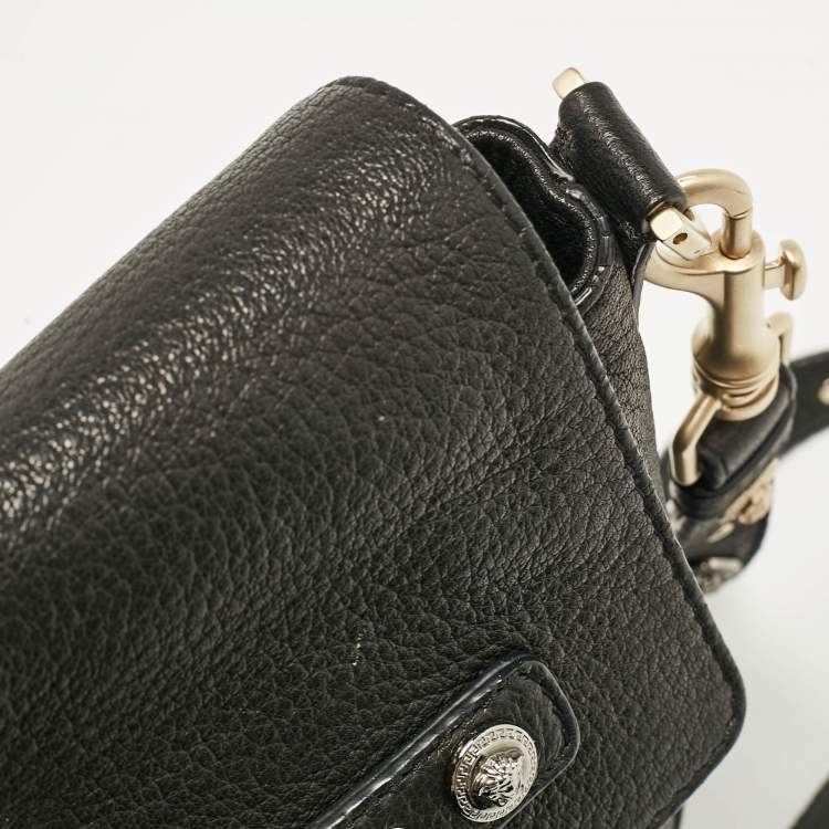 Pre Owned Versace Black Leather Medusa Studded Flap Crossbody Bag