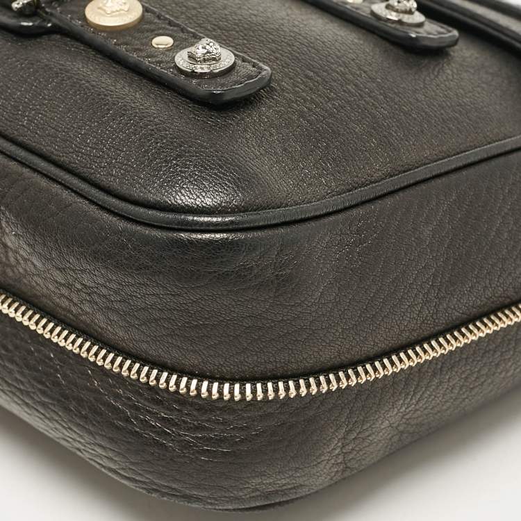 Pre Owned Versace Black Leather Medusa Studded Flap Crossbody Bag