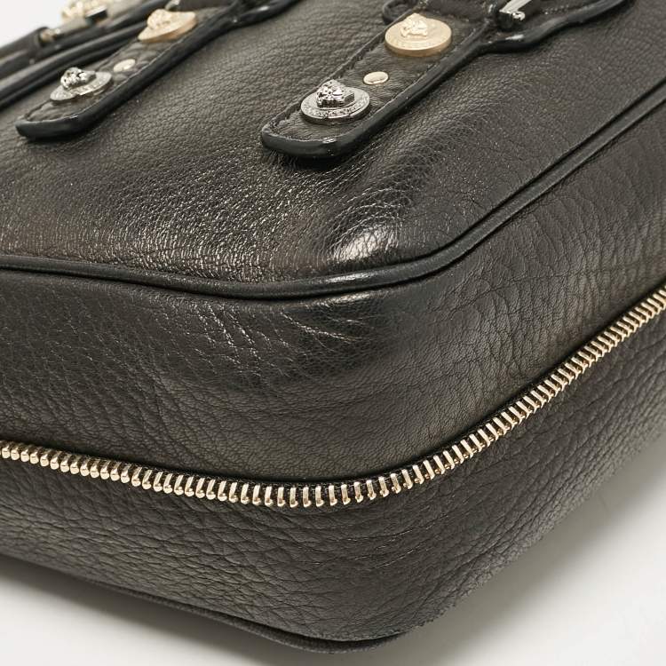 Pre Owned Versace Black Leather Medusa Studded Flap Crossbody Bag