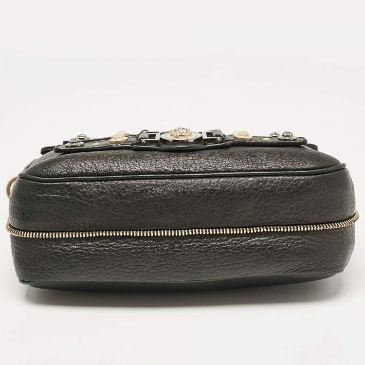 Pre Owned Versace Black Leather Medusa Studded Flap Crossbody Bag