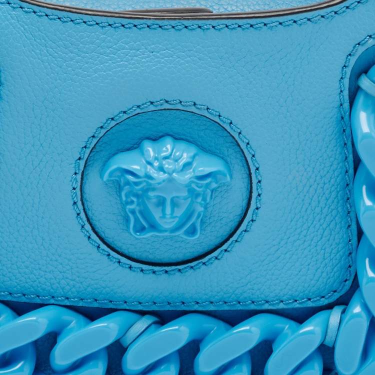 Pre Owned Versace Blue Leather Small La Medusa Chain Hobo