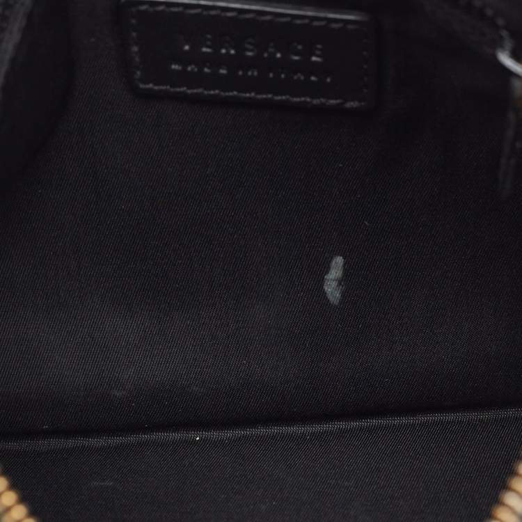 Pre Owned Versace Black Monogram Embossed Leather Medusa Zip Pouch