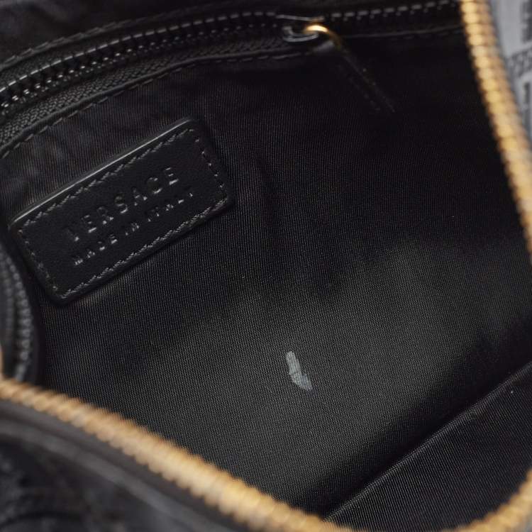 Pre Owned Versace Black Monogram Embossed Leather Medusa Zip Pouch