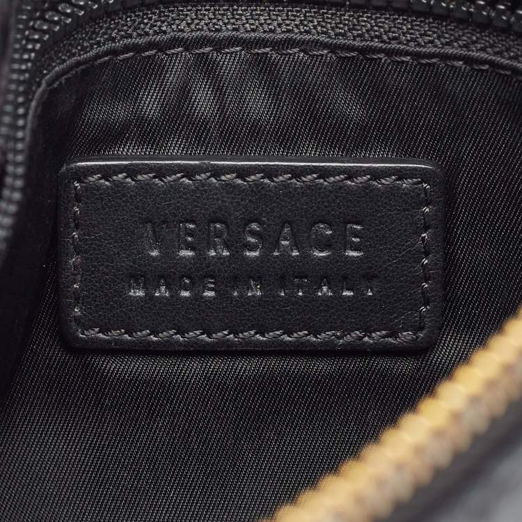 Pre Owned Versace Black Monogram Embossed Leather Medusa Zip Pouch
