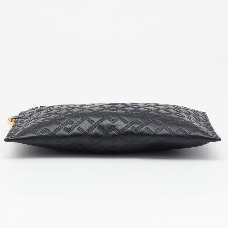 Pre Owned Versace Black Monogram Embossed Leather Medusa Zip Pouch