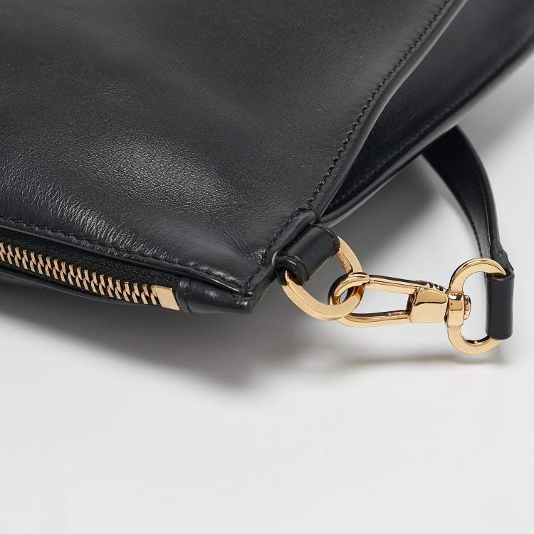 Pre Owned Versace Black Leather Virtus Crossbody Bag