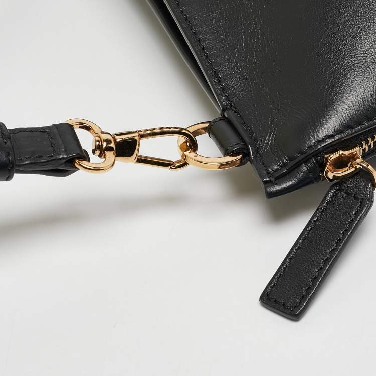 Pre Owned Versace Black Leather Virtus Crossbody Bag