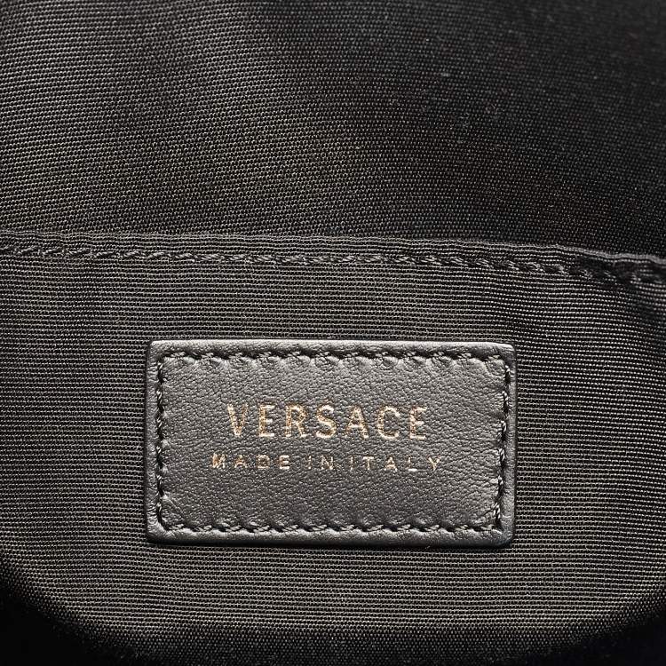 Pre Owned Versace Black Leather Virtus Crossbody Bag