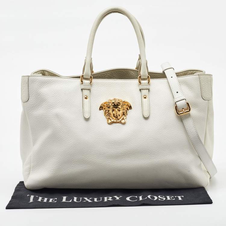 مملوكة مسبقًا Versace White Leather La Medusa Shopper Tote