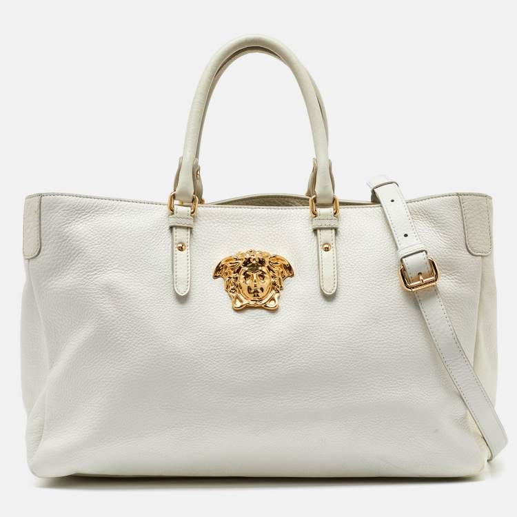 مملوكة مسبقًا Versace White Leather La Medusa Shopper Tote