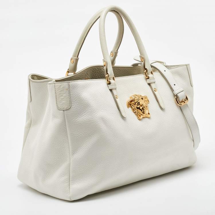مملوكة مسبقًا Versace White Leather La Medusa Shopper Tote
