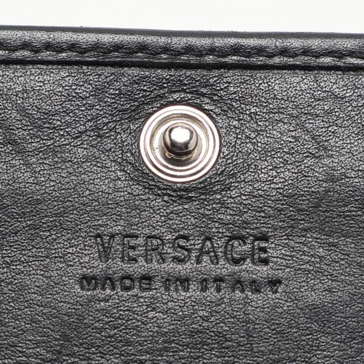 Pre Owned Versace Black Leather Wallet On Chain
