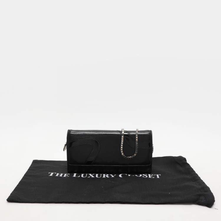 Pre Owned Versace Black Leather Wallet On Chain